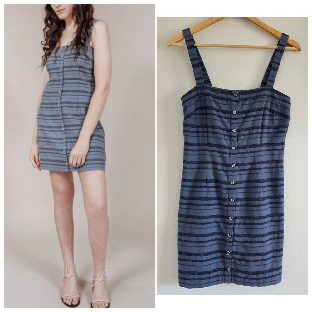 Mara Hoffman Organic Cotton Striped Mini Dress Blue Size 0 Button Up Vacation